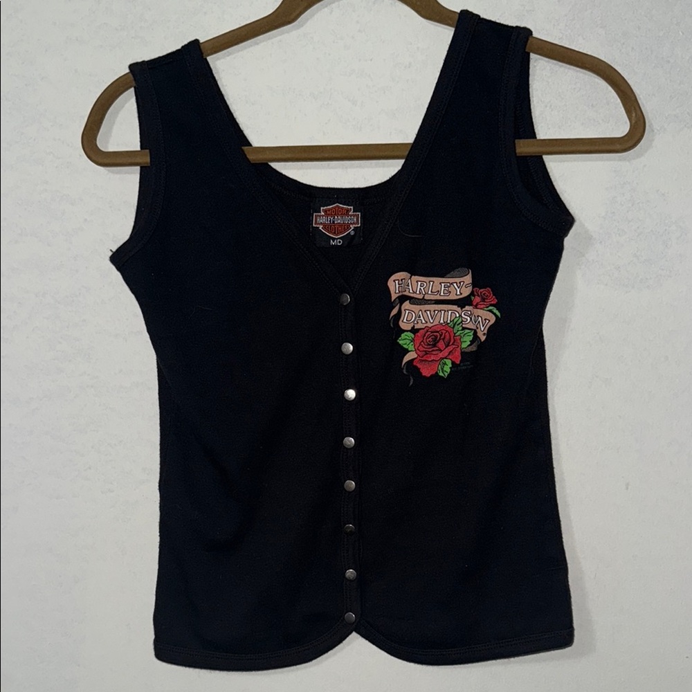 Harley-Davidson Black Fitted Embellished Tank Top